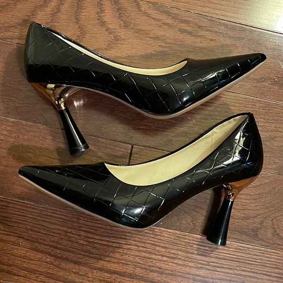 Shoes Quilted Patent Leather Gold Accent Heel Pumps Poshmark